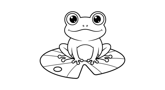 Cute little frog sitting on a lily pad outline for coloring page