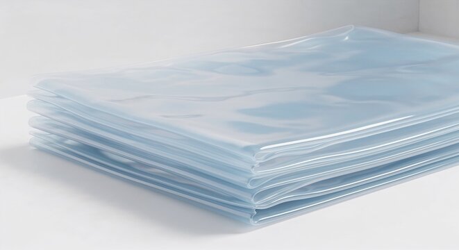 Stack of clear plastic sheets translucent material for packaging and protection isolated on a light background