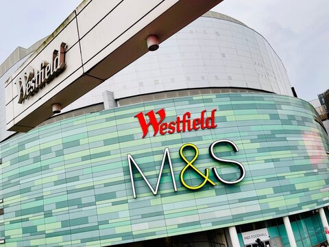 Westfield London Shopping Centre, M&S Marks & Spencer British Retailer Sign, White City, West London, England, UK - May 2026