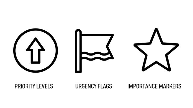 Priority levels and importance urgent notification icons set with priority importance favorite business management notification bookmark selection highlight attention important interface