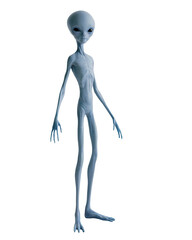 Fototapeta premium Tall pale humanoid alien with elongated limbs isolated on black background for extraterrestrial science fiction fantasy character concept