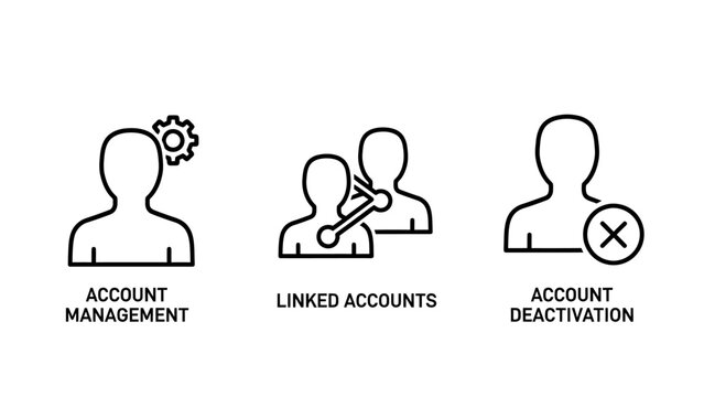 User account management linked accounts deactivation line icons set with social media line art user interface profile management data security management deactivation security connection