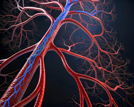 Intricate network of human blood vessels and arteries in a detailed medical visualization