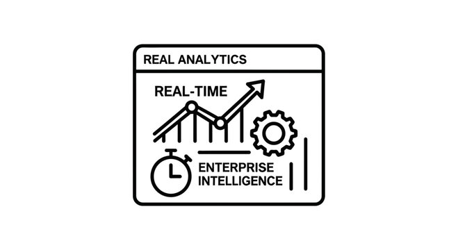 Real-time enterprise intelligence analytics dashboard with charts and clock icon