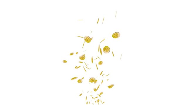 Realistic Golden Coins Dropping and Piling Up Animation. Luxury Golden Money Rain Animation for Finance and Jackpot Themes.