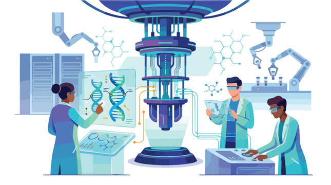 Scientists In Futuristic Laboratory Conducting Advanced Experiments.