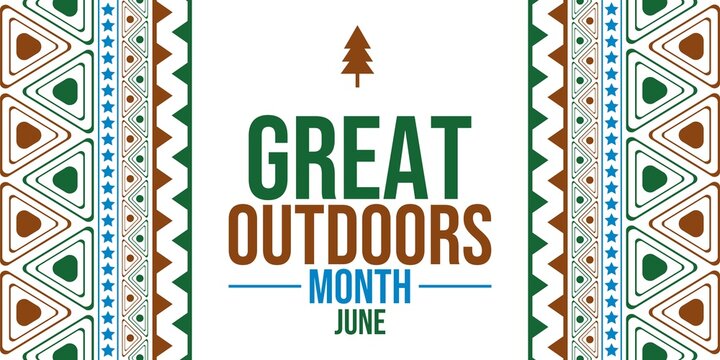 Great Outdoors Month outdoor adventure template with tree element in June.