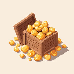 Wooden Treasure Chest Filled with Golden Nuggets. © PRASETIA