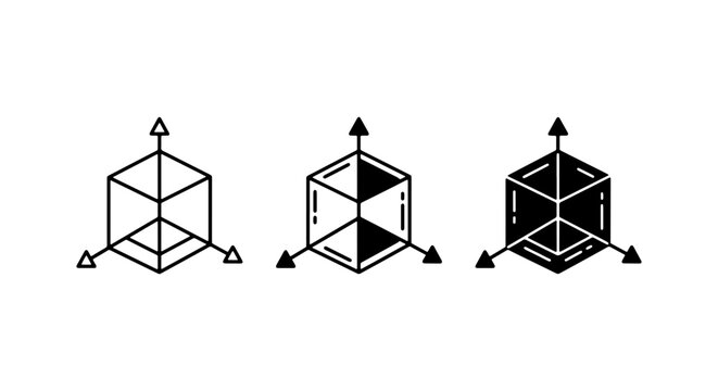 3D Cube Icons, Geometric Shapes, Coordinate System, Vector Graphics, Abstract Science & Technology