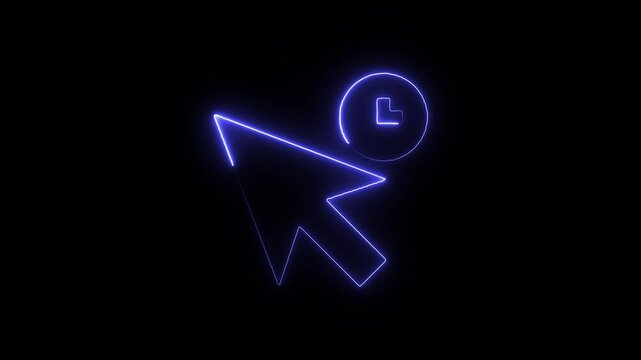 Neon blue computer mouse cursor icon a glowing arrow with a small clicking action bubble, representing