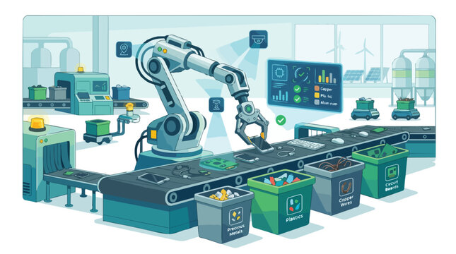 Industrial robotic arm on manufacturing assembly line.