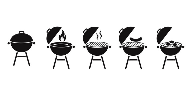 Hand drawn vector illustration of an apple on a stick, a fork, and a comfortable black metal chair from a cafe or bbq grill room