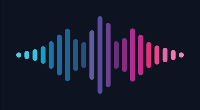 Modern colorful equalizer bars on dark background creating vibrant sound visualization for music streaming, podcast branding, audio technology interfaces and digital media applications