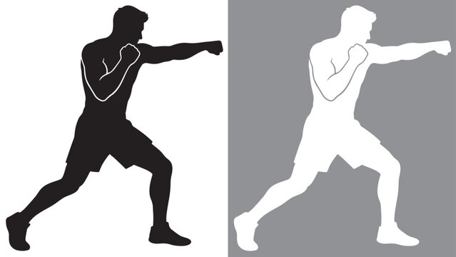 Boxing Punch Exercise Silhouette Illustration &ndash; High-Quality Scalable EPS Vector Graphic for Shadow Boxing, Martial Arts, and Gym Cardio Motivation