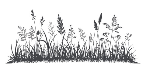 Tall Wild Grasses Silhouette Vector Set, Monochrome Black Nature Illustration Collection © YET FAR 
