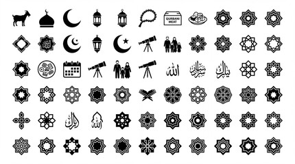Fototapeta premium Eid Mubarak and Ramadan Kareem icons set, Islamic symbols