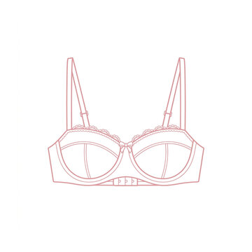 Line drawing of a pink lace balconette bra on a white background