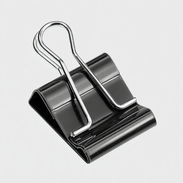 Black Metal Binder Clip with Chrome Handle on White Background