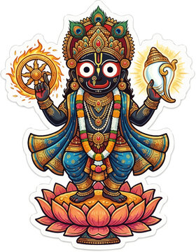 Jagannath Sticker Illustration Vibrant Rath Yatra Deity Design