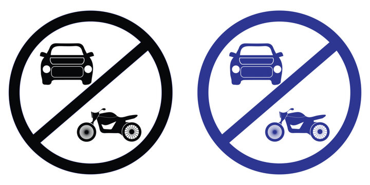 Signs prohibit motorcycles and cars from entering isolated areas. Warning symbols prohibit entry to the road. Safety concept. Traffic rules must be strictly adhered to.