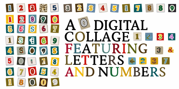 cutout alphabet and numbers collage colorful letters and digits