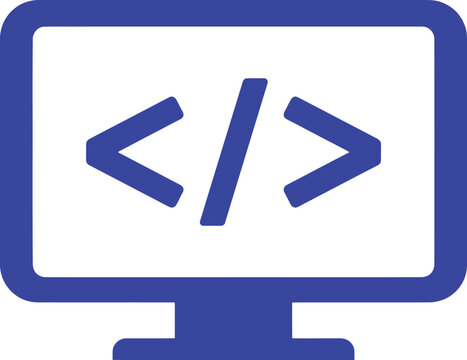 Blue coding computer monitor icon for web development and programming