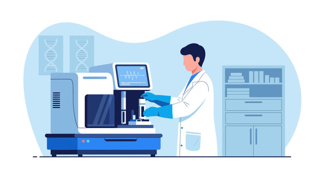 Scientist working with advanced DNA sequencer in modern laboratory