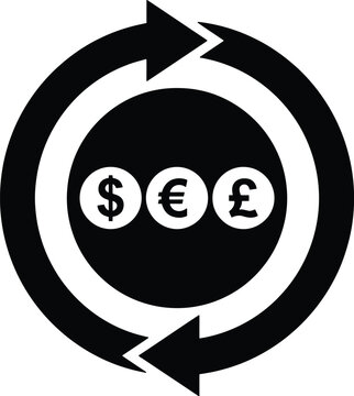 Currency exchange symbol with dollar euro and pound icons in circular arrows for finance and banking use