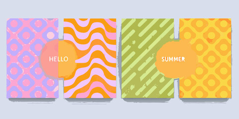 Obraz premium abstract wavy pattern cards with summer text colorful vector illustration