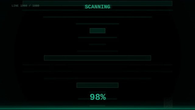 Top down scanline reveal loading progress HUD seamless loop alpha overlay with percentage counter and emerald sweep