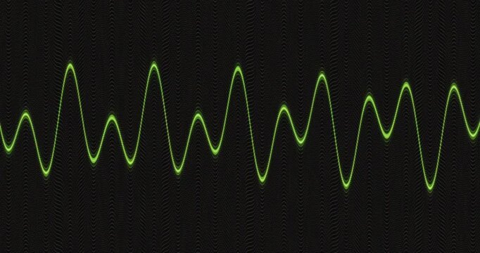 Abstract Digital Audio Waveforms Oscillating on a Dark Background.