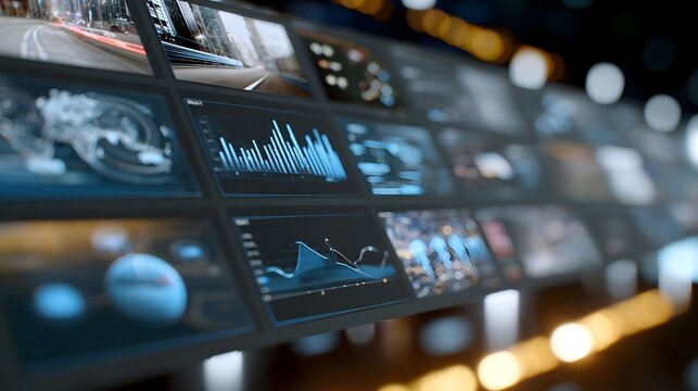 Abstract representation of a futuristic digital dashboard with shimmering metallic textures and dynamic light streams