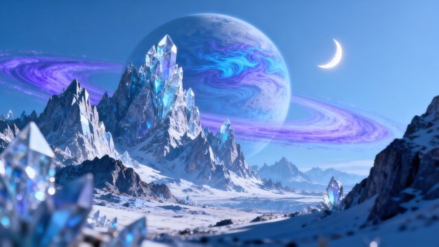 Futuristic icy planet landscape