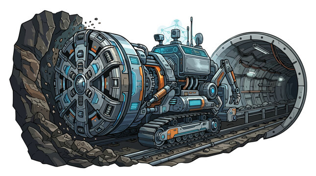 Tunnel Boring Machine in Excavation Action Scene.