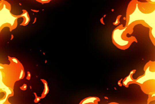 Cartoon fire frame animation loop with black background