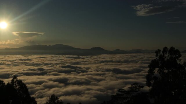 View of the Land above the Clouds (village above the Clouds) Lolai Hills Village and traditional village covered by clouds in the morning before sunrise