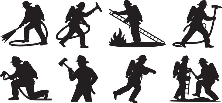 firefighter silhouette vector bundle set of firefighters. silhouette vector illustration