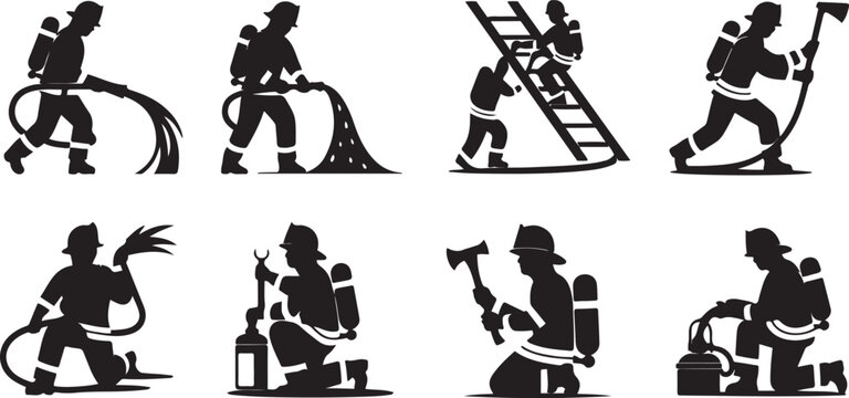 firefighter silhouette vector bundle set of firefighters. silhouette vector illustration