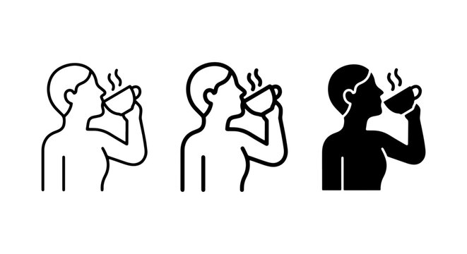 Coffee Drinker Icons, Hot Beverage Sip Vector Set, Morning Ritual Symbols, Warm Drink Enjoyment Graphics