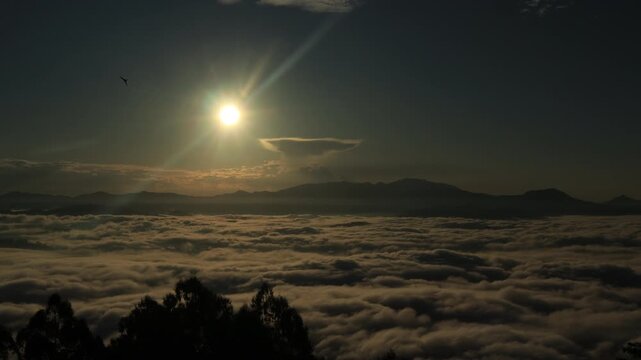 View of the Land above the Clouds (village above the Clouds) Lolai Hills Village and traditional village covered by clouds in the morning before sunrise