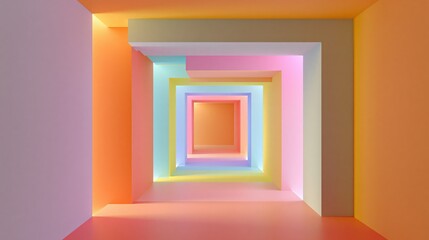 Fototapeta premium Vibrant Pastel Color Tunnel Architecture with Geometric Shapes and Soft Lighting