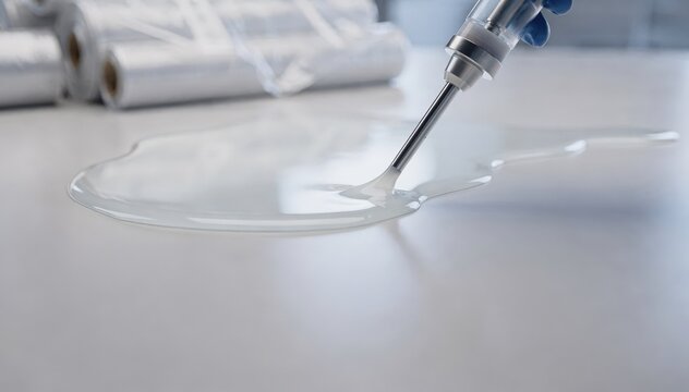 Medium shot of waterbased dispersion barrier system being applied on a smooth surface highlighting ecofriendly solventfree coating replacing traditional plastic films.