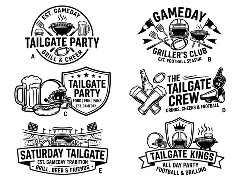 Set of vintage tailgate party emblems, logos, badges and labels