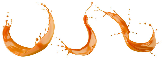 Fototapeta na wymiar Set of caramel splashes isolated on a white background. 3D render