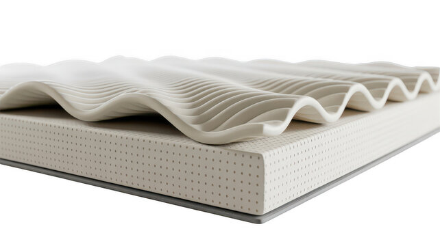 White memory foam mattress topper with wavy surface texture on a transparent background isolated on a transparent background