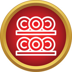 Obraz premium Storing wine or spirits in stacked barrels on a red button