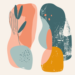 Fototapeta premium Abstract composition with organic shapes and botanical line art.