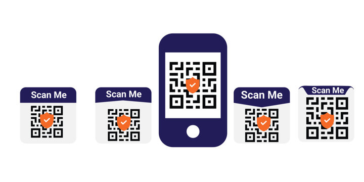 Shield secure QR code vector template for social media banner with