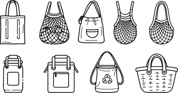 Line art vector shopping bags and handbags collection Vector