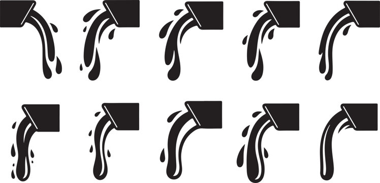 Black silhouette of horse galloping in set of ten icons Vector